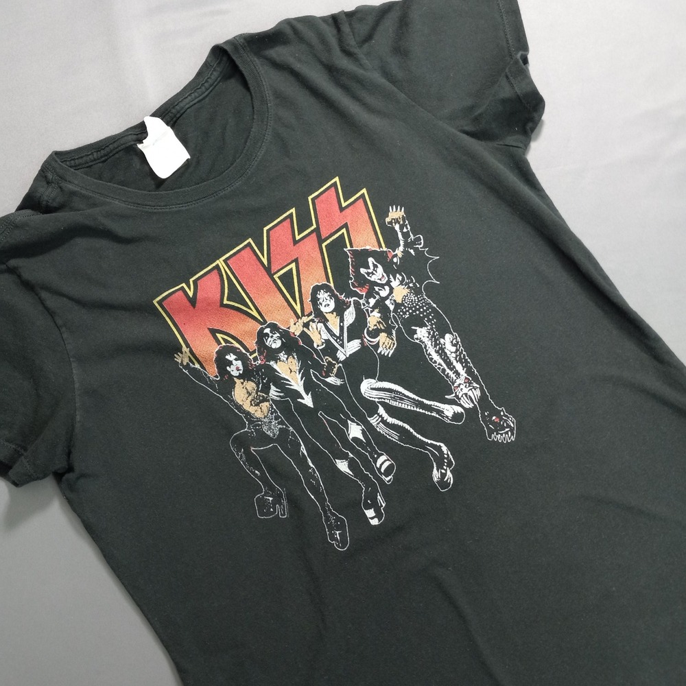 KISS Band Graphic Tee Port & Company Black Cotton Rock Shirt Womens Small